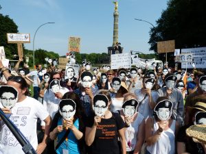 German demonstration against the NSA that was staged in Berlin during Pres. Obama's visit there. (Photo credit: Wikipedia Commons)