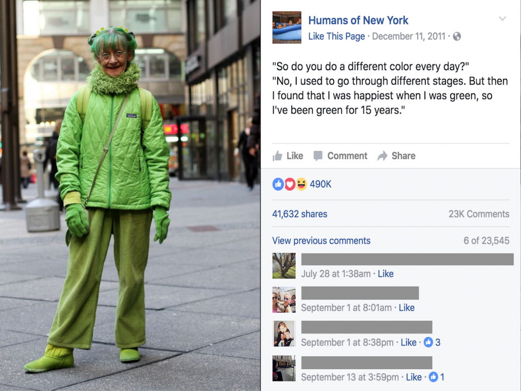 The Green Lady who changed Brandon Stanton's vision. (Credit: HONY)